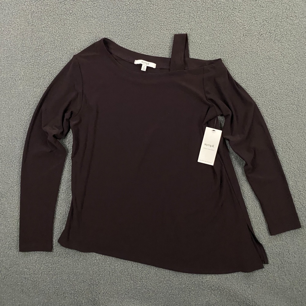 Sympli One Shoulder Top size 8 Long Sleeve Currant Stretch Jersey $195 NWT